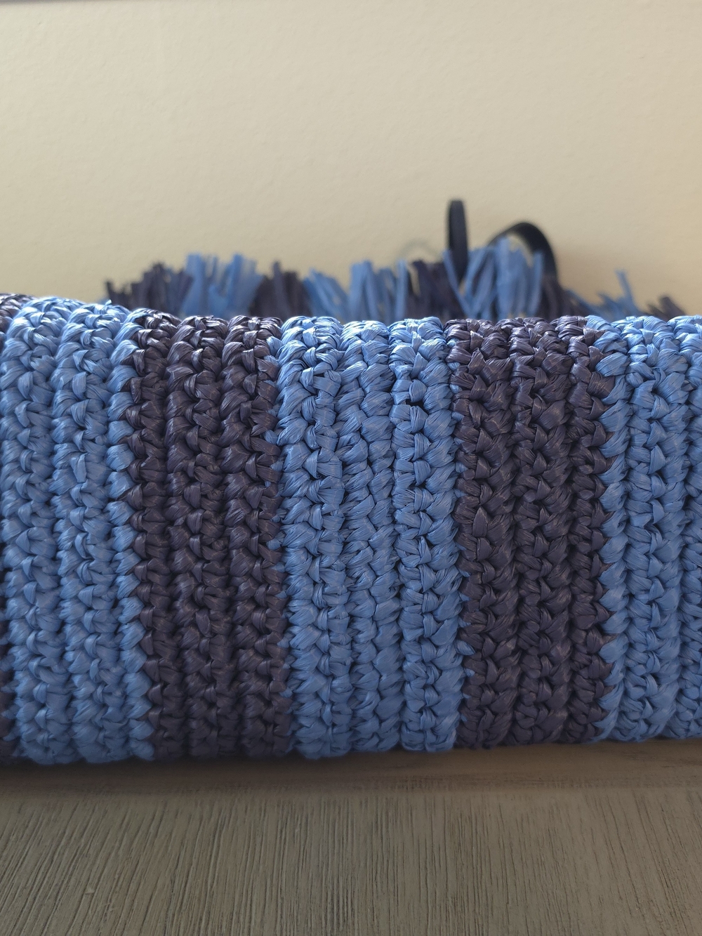 Kate Spade blue striped crochet fringe tote - Picture 2 of 11